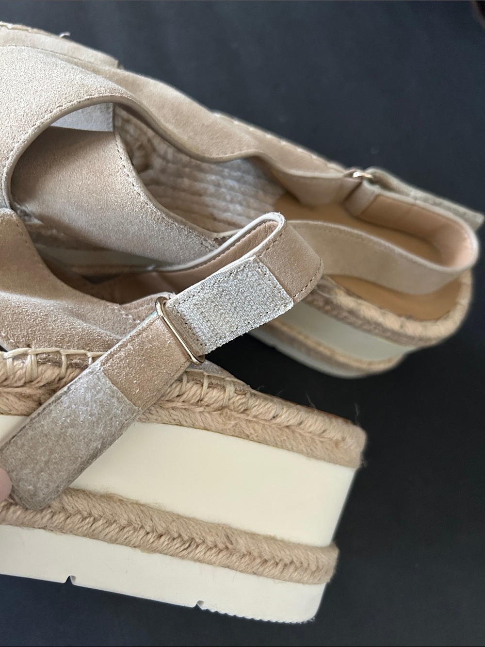 Marc Fisher Beige Suede Espadrille Platform Sandals - Picture 12 of 16